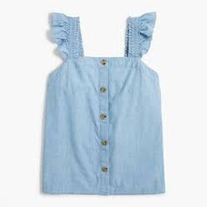J. Crew Chambray Button Front Ruffle Strap Tank Top Blue Size 2X